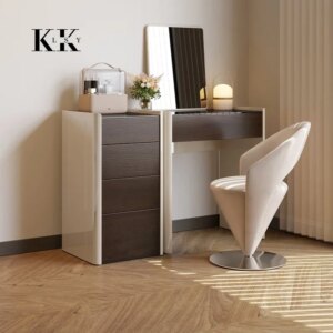 Modern and Minimalist Italian Luxury Makeup Table with LED Integrated Bucket Cabinet Dresser for Bedroom Vanities