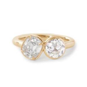 14K White Gold Old Mine Cut and Old Europen Cut Lab Diamond Toi et Moi Ring 1.5ct old European cut 2ct old mine cut DEF VS