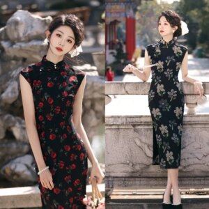 Fashion Improvement New Chinese Style Long Chiffon Sleeveless Cheongsam Qi Pao Spring and Summer Young Lady