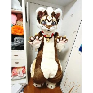 Brown Long Fur Husky Dog Fox Mascot Costume Fursuit Halloween Suit Cosplay