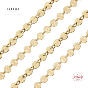 14K Gold Filled 4mm Flat Sequin Disc chain with pattern/Textured Disc Chain Gold jewelry Minimalist Chain DIY Unfinished Chain