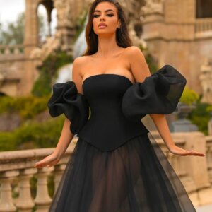 DMDRS Sweetheart Neck Evening Dress 2025 Removable Sleeves Party Gown Elegant Strapless Tulle Floor-Length Party Dresses