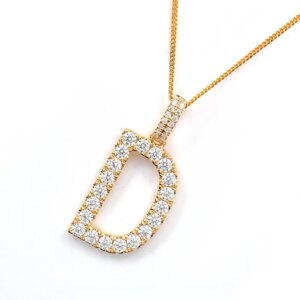 Provence 0.98ct T.W. Moissanite Diamond Solid 14K Yellow Gold Pendant with GRA Certified Round Cut D Letter Shape With Chain