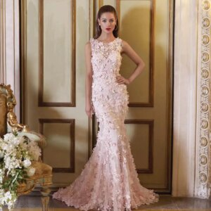 Gorgeous Pink Appliques Evening Dresses Exquisite O-Neck Sleeveless Princess Dress Formal Occasion Long Gowns Vestidos