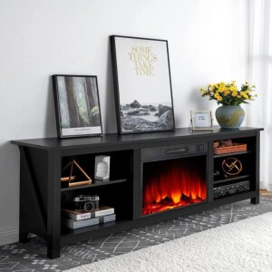 Fireplace TV Stand,with 23” Electric Fireplace, Farmhouse Entertainment Stand Media TV Console for TVs Up to 80”, 70 inches