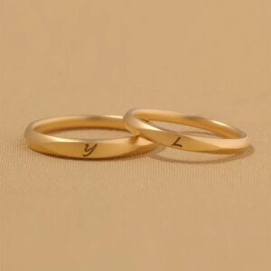 Pure 18K 14K 9K customizable engraved ring, commemorative wedding couple pairing set unisex layered ring for both men and women
