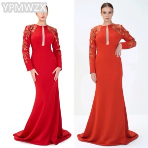 Customized Women Party Dress Occasion Prom Gown Evening YPMWZX Jewel Sheath Floor Length Skirts Vertically Bespoke Dres