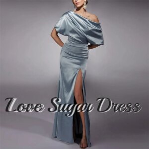Elegant Long Mother of the Bride Dresses Off Shoulder Half Sleeves Wedding Party Gowns Sexy Split Ruching Wedding Guest Dress