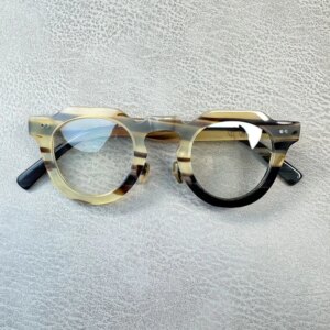 Eyeglass Frames Unique Polygon Vintage Stripes Handmade Honey Black Horn Prescription Man Glasses Frames Optical Lenses Eyewear