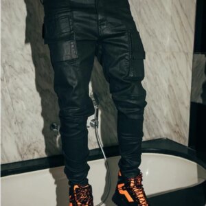 Dark Avant Garde Style High Street Skinny Jeans With Wax Coating