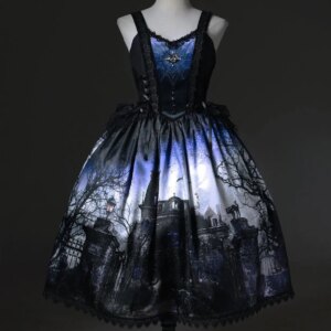 ~Horror House~Gothic Lolita JSK with Spooky Castle Print by LilithHouse PRE ORDER / 2 months