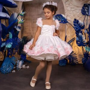 Short White Flower Girl Dresses For Wedding Customized Pink Floral Princess Kids Baby Birthday Gowns First Communion Dress