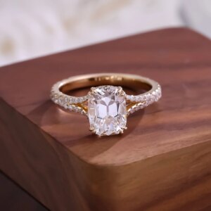Provence Wedding Ring 18kGold IGI EF/VS Lab Grown Diamonds  Cushion cut Rings 3/4 band Micro Pave Jewelry Personalized Custom