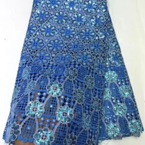 Blue African Water Soluble Lace Fabric Sequins 2024 High Quality Nigerian Guipure Cord Lace Fabric For Women Wedding Dresses