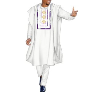High Quality African Clothes for Men Tradition Embroidery 3 Pcs Set Bazin Clothing Shirt Pants Coat Black Red Robe Wedding Party
