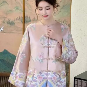[Fendai]New Chinese Style National Trend Acetate Coat For Women 2025 Spring New High-end Embroidered Top For Women