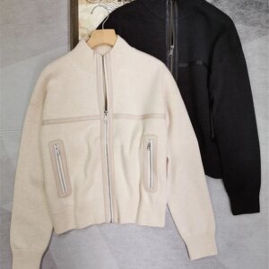 Women’s Pure Cashmere Turtleneck Long Sleeve Zipped Cardigan, Casual Knitting Sweaters, Warm Coat, Female