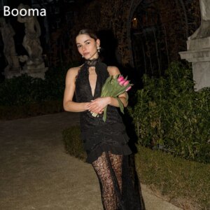 Booma Elegant Mermaid Evening Dresses Formal Party Gowns for Women Sleeveless Bride Lace Prom Gown Customize