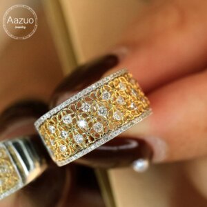 Aazuo 18K White Gold Yellow Gold Real Diamonds 0.50ct Luxury Grid Ring Gifted For Woman Deluxe Banquet Jewelry Woman’s Fashion