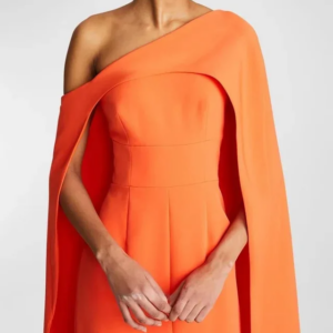 One-Shoulder Women Orange Vintage Crepe Satin Prom Dresses Full Sleeves Floor Length Evening Gowns 2023 Formal Party customized
