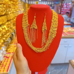 New Dubai Nigeria 24K Gold Plated Necklace Earrings for Couples Wedding Party Gifts Jewelry Set for Lovers YY10620