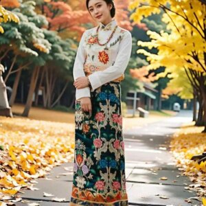 Tibetan Clothing for Women Autumn Blouse + Skirt Ethnic Style Tibetan Tops + One-Piece Wrapped Skirts Travel Photos Uniform