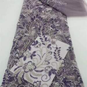 Best Fashion Handcut Beaded African Lace Fabric 5Yard High Quality Nigerian Party Sequins Embroidery French Tulle Lace Fabric