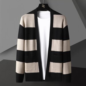 Luxury M-5XL New Brand Knit Cashmere Sweater Coat Striped Cardigan Men Fashion Autumn Winter Jacket Men Soft Warm Mens Cardigans