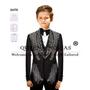 Luxu Boy’s Suits For Wedding Sparkly Beaded Stone Blazer Customized 3 Pieces Kids Birthday Tuxedos costume enfant garçon mariage