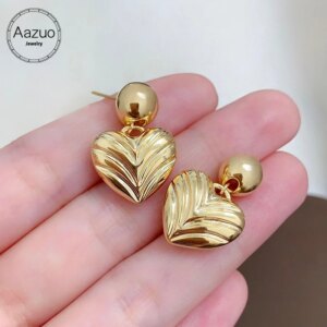 Aazuo Fine Jewerly 18K Solid Yellow Gold None Stone 3D Heart shape Stud Earring Gifted For Women Advanced Wedding Party Au750