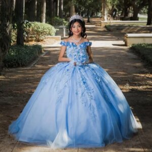 Customized Sky Blue Quinceanera Dresses Appliques Pleat V-neck Lacing Up Off The Shoulder Robe Quinceanera Rouge