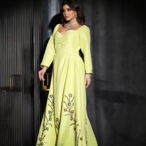 Little Daisy Customized Evening Satin Beading Evening A-line Square Neck Bespoke Occasion Gown Long Dresses  Sexy Casual