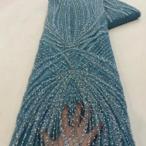 Luxury African Lace Fabric 2025 High Quality Sequins Beads Lace Fabrics For Nigerian Wedding Dresses French Tulle Lace Fabric FJ