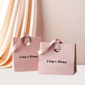 100Pcs Custom Logo Baby Pink 15.5×13.5×7.5cm Jewelry Gift Tote Bag Cosmetic Lipstick Eyelash Dessert Earrings Packaging Handbags