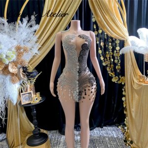 Black And Silvery Prom Dresses Black Girls Beaded Rhinestones Baddie Dress For Birthday Zipper Back robes de cocktail Customized