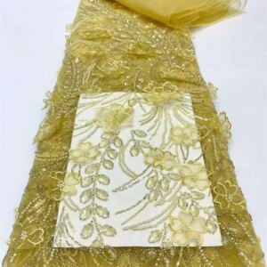 Latest African 3D Flower Lace Fabric Embroidery French Mesh Lace Fabric With Sequins Groom Nigerian Tulle Lace For Party
