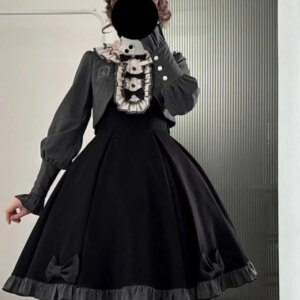 Gothic Style Lolita Long Sleeve Autumn Winter False-Two-Piece Dress Halloween Wear Women