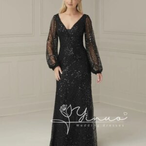 customizedV-neck Long Sleeve Mother Of The Bride Dress For Wedding Sparkly Sequins Beads Prom Dress Graceful Straight Long