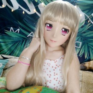 (Jiang35)Female Sweet Girl Resin Half Head Kigurumi Crossdress Cosplay Japanese Anime Role Lolita Doll Mask With Eyes And Wig