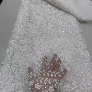 African French Sequined Lace Fabrics 2025 High Quality Beaded Lace Nigerian Groom Embroidered Dress Material For Party Sewing