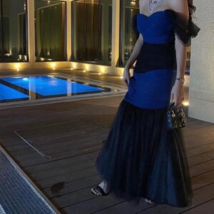 Customized  Tulle A-Line Off the Shoulder Evening Dress Strapless Half Sleeves Floor Length Photo Color Vestidos para m