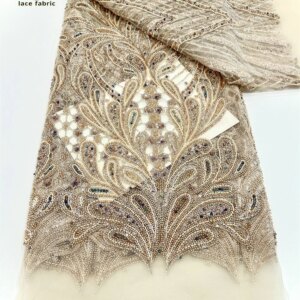 Hot Sale African Sequins Beaded Lace Fabric 2025 High Quality Nigerian Wedding Embroidery French Tulle Sewing For Women Dress