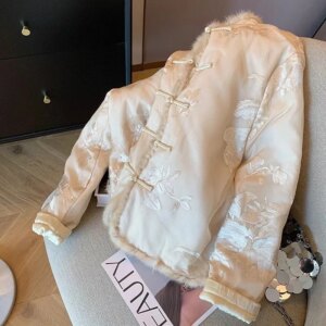 New Chinese heavy embroidery woolly stitching cotton-padded women warm clip cotton small coat