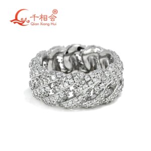 Sterling 925 Silver 10mm Hip Hop Half Moon Ring with Moissanite And round Diamonds Unisex Fine Jewelry
