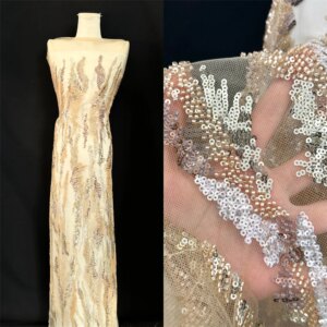 Wholesale African Heavy Beaded Lace Fabric 2025 High Quality 5 Yards Sequins French Tulle Bead Lace for Wedding Party Dresses