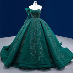 Ametric Green strapless dress, satin Pearl Evening dress