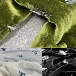 Autumn and winter heavy crepe embroidered beaded silk velvet fabric one flower three colors traditional Chinese style coat pure