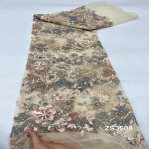 African Nigerian New Lace Fabric 2024 High Quality Lace French With Sequins Beads Bride Party Wedding Embroiderg Sewing Dress