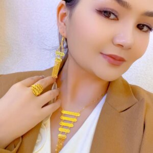 Europe Dubai New 24K Gold Plated Necklace Earrings Ring Wedding Party Gift Jewelry Set for Lovers YY10580