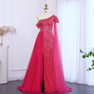 Customized Classic Exquisite High quality Fashion Tulle Beading Pleat Straight One-shoulder Long Dresses Prom Dresses Sexy